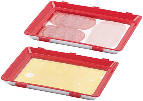 Rosenstein & Söhne Aufschnittdosen: 2er-Set Frischhaltedosen für Wurst- und Käse-Aufschnitt, rot (Aufschnittbox, Kühlschrank-Frischhaltedosen, Aufbewahrungsbox Glas) von Rosenstein & Söhne