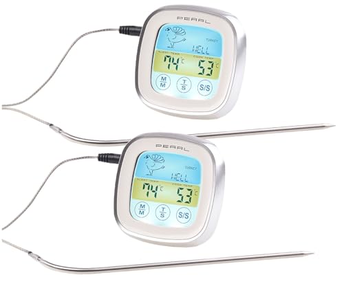 Rosenstein & Söhne Braten Thermometer: 2er-Set Braten- & Ofenthermometer, Touch-Display, Timer, bis +250 °C (Ofen-Thermometer, Digitales Bratenthermometer) von Rosenstein & Söhne