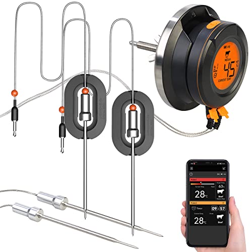 Rosenstein & Söhne smartes Grillthermometer: Smartes Digital-Grill-Thermometer, Umrüstset, 4 Sensoren, BT, App (Grillthermometer-Umrüstsets, Smoker-Fleischthermometer, Grillabdeckung) von Rosenstein & Söhne