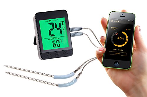 Rosenstein & Söhne Küchenthermometer: Grillthermometer m. Bluetooth, Android- & iOS-App, 2 Temperatur-Fühler (Bratenthermometer Bluetooth, Fleischthermometer, Temperaturfühler) von Rosenstein & Söhne