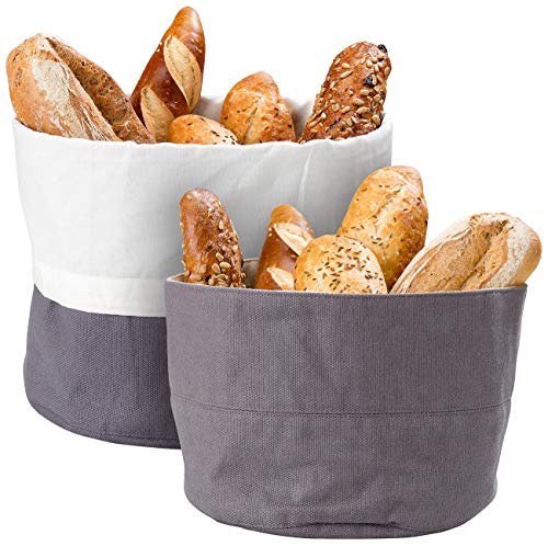 Rosenstein & Söhne Brot-Aufbewahrungsbox: 2er-Set Brotkörbe aus 100% Baumwolle, Ø 20 cm und Ø 25 cm (Brotbeutel Stoff, Brottasche, Lunchbox) von Rosenstein & Söhne