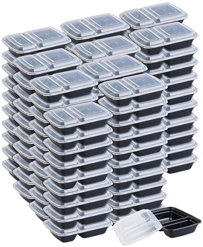 Rosenstein & Söhne Mikrowellendosen: 100er-Set Lebensmittel-Boxen mit 2 Fächern und Deckeln, 700 ml (Mittagessen-Boxen, Box mit Trennfächern) von Rosenstein & Söhne