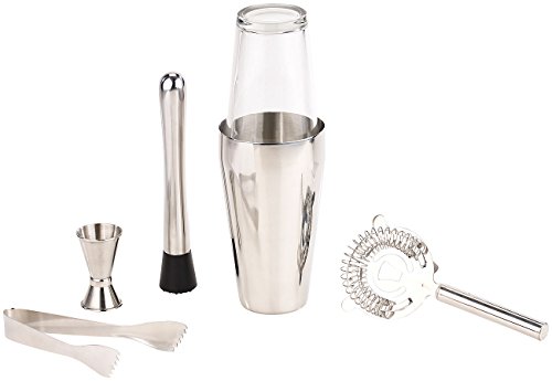 Rosenstein & Söhne Cocktail Set: Boston-Cocktailshaker-Set aus Edelstahl mit Glas, 6-teilig, 0,8 l (Cocktail Shaker, Cocktail Shaker Set, Barkeeper Profi) von Rosenstein & Söhne