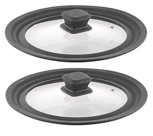 Rosenstein & Söhne Universaldeckel Topf: 2er-Set Universal-Silikonrand-Glasdeckel für Ø 20-24 cm (Glasdeckel für Töpfe, Universaldeckel Silikon, Küchenhelfer) von Rosenstein & Söhne
