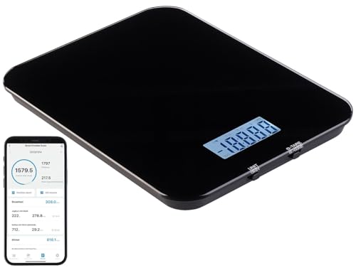 Rosenstein & Söhne Akku Küchenwaage: Smarte Küchenwaage mit Kalorienzähler, Nährwertrechner, App, 1 g genau (Digitale, Kalorienwaage, Senioren Handy) von Rosenstein & Söhne