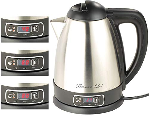 Rosenstein & Söhne Teewasserkocher: Edelstahl-Wasserkocher mit Temperatur-Wahl, 1,8 Liter, 1.830 Watt (Wasserkocher mit Temperaturwahl, Temperatureinstellung, Temperaturanzeige) von Rosenstein & Söhne