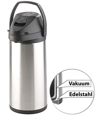 Rosenstein & Söhne Kaffeekanne: Doppelwandige Vakuum-Isolierkanne mit Pumpsystem, Edelstahl, 5 Liter (Pump Vakuum-Isolierkanne, Edelstahl Pump-Kannen, Isolierbecher) von Rosenstein & Söhne