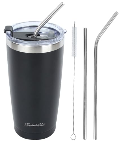 Rosenstein & Söhne Becher: Doppelwandiger Isolierbecher, schwarz, für bis zu 600 ml, Edelstahl (Camping Becher Edelstahl, Isolierbecher Thermobecher, Getränkehalter) von Rosenstein & Söhne