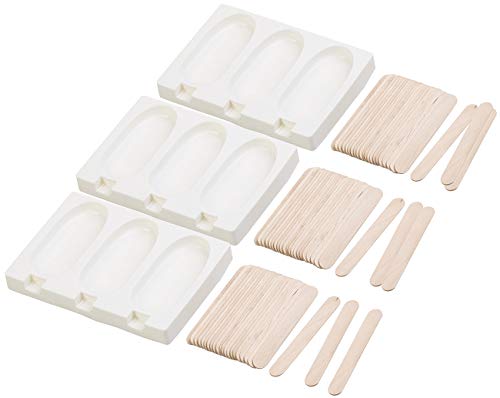 Rosenstein & Söhne Eisförmchen Silikon: 3 Silikon-Formen für 9 Eis am Stiel, je 80 ml, mit 72 Holzstielen (Eiscremeformen-Saft-Eis, Eisbehälter, Eiswürfelformen) von Rosenstein & Söhne