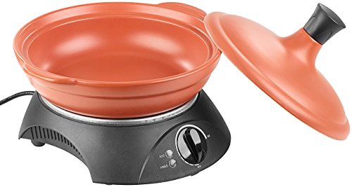 Rosenstein & Söhne Schmortopf elektrisch: Elektrischer Tajine-Tontopf mit Deckel, Ø 30 cm, 2 Liter, 300 Watt (Kochtopf, Dampfgarer, Camping Kochplatte) von Rosenstein & Söhne