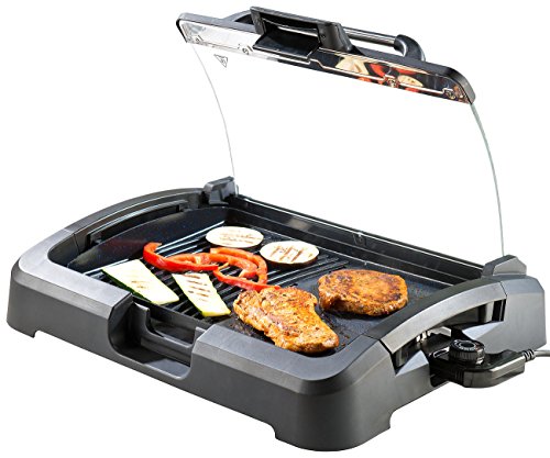 Rosenstein & Söhne Elektrogrill: XL-Tischgrill m. Glasdeckel, Keramik-beschichtete Grillplatte, 2.200 W (Elektrogrill mit Glasdeckel, Elektrogrill mit Deckel, Keramikplatte) von Rosenstein & Söhne