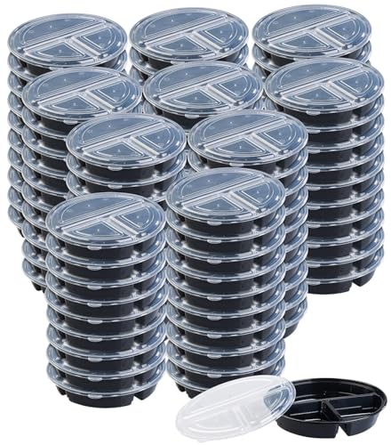 Rosenstein & Söhne Lunchbox-Sets: 100er-Set Lebensmittel-Boxen mit 3 Fächern und Deckeln, 900 ml, rund (Frühstücksdose, warme-Essen-Boxen, Frischhaltedosen) von Rosenstein & Söhne