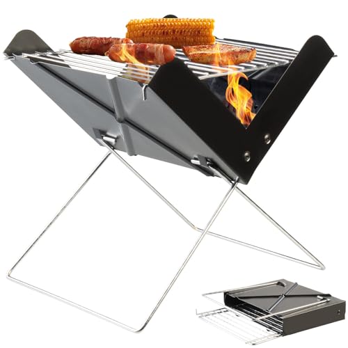Rosenstein & Söhne Klappgrill: Klappbarer Kohle-Grill mit Rost und Kohleschale, 29 x 25 x 29 cm (Camping Grill, Minigrill, Campingkocher) von Rosenstein & Söhne
