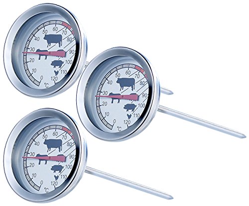 Rosenstein & Söhne Bratthermometer: Analoges XL Fleisch- und Braten-Thermometer, 3er-Set (Grillthermometer Edelstahl, Backofen Fleich Thermometer, Grillen) von Rosenstein & Söhne