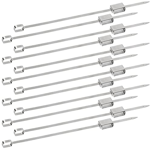 Rosenstein & Söhne Grill Drehspieß: 12er-Set XXL-Edelstahl-Grillspieße mit Schiebemechanismus, je 34 cm (Grill-Drehspieße Edelstahl, Grillspieße groß, Schaschlik) von Rosenstein & Söhne