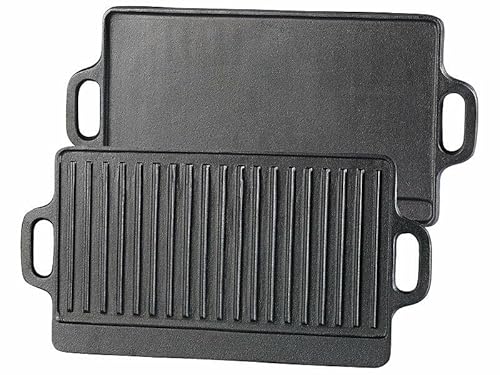 Rosenstein & Söhne Grillzubehör: Gusseiserne Wende-Grillplatte, 34 x 21 cm, 2er-Set (Grillplatte für Holzkohlegrill, Grillplatten Grill, Grillspiesse) von Rosenstein & Söhne