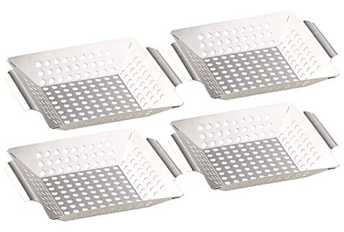 Rosenstein & Söhne Grillschale: 4er-Set Edelstahl-Grill-Schalen für Gemüse und kleines Grillgut, 1 mm (Grillkorb, Grill-Pfanne, Grillspiesse) von Rosenstein & Söhne