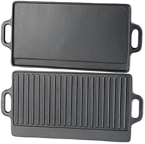 Rosenstein & Söhne Gussplatte: 2er-Set gusseiserne Wende-Grillplatten für Grill & Ofen, 51 x 23,5 cm (Grill Gussplatte, für Gasgrill, Grillspiesse) von Rosenstein & Söhne