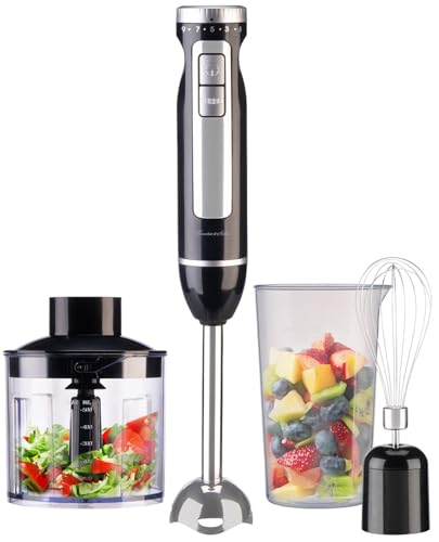 Rosenstein & Söhne Pürierstab: 4in1-Stabmixer, Edelstahl, stufenlos, Turbo, 16.000 U/Min., 1.000 Watt (Pürierstab Stabmixer, leistungsstarker, Zauberstab) von Rosenstein & Söhne