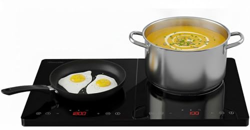 Rosenstein & Söhne Induktions-Kochplatte: Doppel-Induktionskochfeld mit Touch-Bedienfeld, Timer, bis 3.500 Watt (Elektro-Kochplatte Induktion, Doppel) von Rosenstein & Söhne