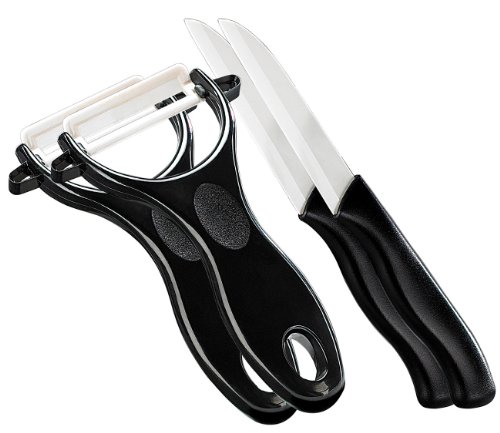 Rosenstein & Söhne Sparschäler: Keramik-Messer & Schäler - 2er Set (PEARL Edition) (Kartoffelschäler, Sparschäler Keramik, Apfelschneider) von Rosenstein & Söhne