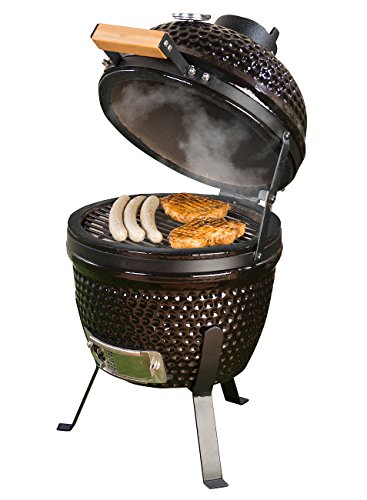 Rosenstein & Söhne Kamado Grill: 2in1-Kamado-Keramik-Kugelgrill & Smoker, Thermometer, Lüftung, Ø 27 cm (Keramik Grill, Holzkohlegrill, Grillspiesse) von Rosenstein & Söhne