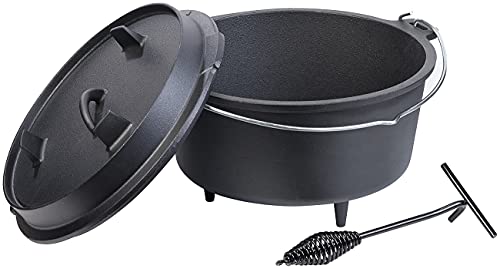 Rosenstein & Söhne Bräter: Dutch Oven aus Gusseisen mit Standfüßen, 2in1-Deckel & -Pfanne, 9 l (Schmortopf, Camping-Zubehör, Grillplatten) von Rosenstein & Söhne