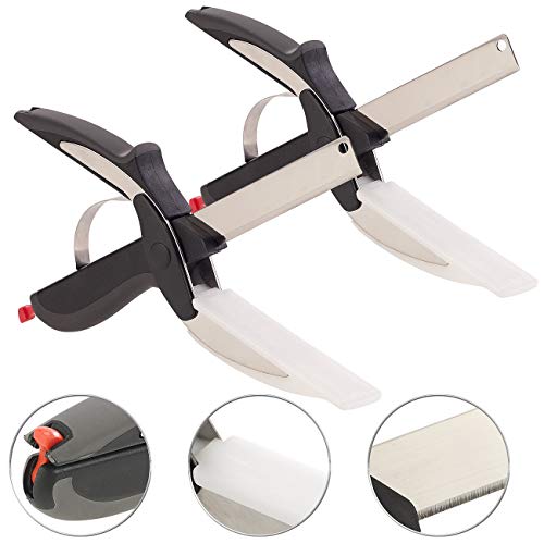 Rosenstein & Söhne Gemüseschere 2 in 1: 2er Pack 2in1-Küchenschneider-Schere mit Messer und int (Kräuterschere, 2 in 1 Küchenschere, Apfelschneider) von Rosenstein & Söhne