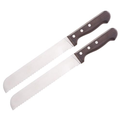 Rosenstein & Söhne Küchenmesser groß: 2er-Set Brotmesser mit 20-cm-Klinge und Griff aus Blackwood-Holzgriff (Brotmesser Wellenschliffe, große) von Rosenstein & Söhne