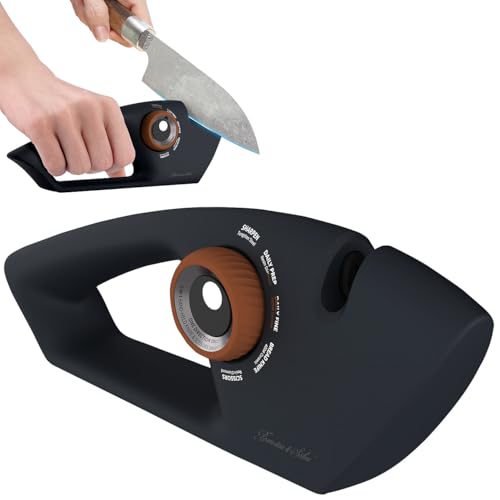 Rosenstein & Söhne Küchenmesserschärfer: Manueller 5in1-Messer- und Scherenschärfer mit ergonomischem Griff (Messer und Scherenschleifer, Schärfer für und Scheren, Schleifstein) von Rosenstein & Söhne