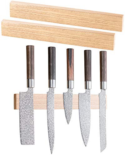 Rosenstein & Söhne Magnet-Schienen Messer: 2er-Set durchgehende Magnet-Messerleisten, echtes Hevea-Holz, 36 cm (Magnettafeln für Messer, Magnethalterungen, Flaschenöffner) von Rosenstein & Söhne