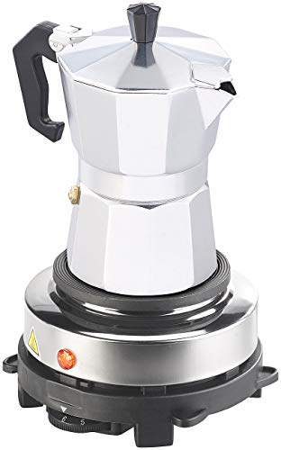 Rosenstein & Söhne Mini Herdplatte: Elektrische Mini-Einzel-Kochplatte & Espresso-Kocher, 500 W, 3 Tassen (Kochplatte für Espressokocher, Kleine für Espresso, Induktionskochplatte) von Rosenstein & Söhne
