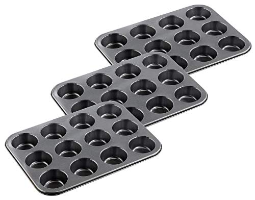 Rosenstein & Söhne Mini Kuchen Backblech: Antihaftbeschichtetes Backblech für 12 Muffins mit Ø 7 cm, 3er-Set (Muffin-Backform, Silikon Blech) von Rosenstein & Söhne