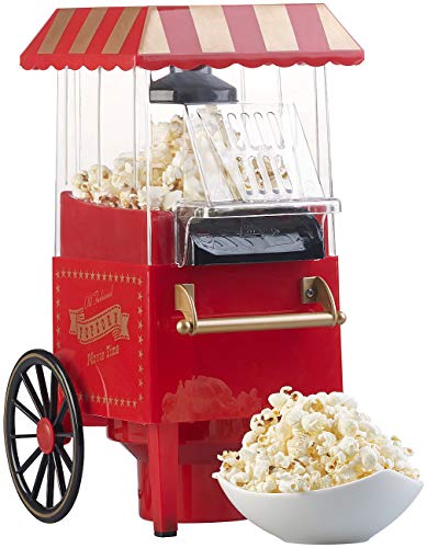 Rosenstein & Söhne Popkornmaker: Retro-Heißluft-Popcorn-Maschine, Miniatur-Rollwagen-Optik, 1.200 Watt (Popcorn Automat, Heißluft-Popcorn-Maker, Maschinen) von Rosenstein & Söhne