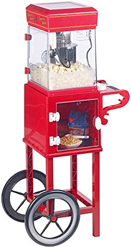 Rosenstein & Söhne Popcornmaschine Kino: Profi-Popcorn-Maschine "Cinema" mit Rollwagen im Retro-Design (Popcornmaschine Profi, Popcornmaschinen für süßes Popcorn, Zuckerwatte) von Rosenstein & Söhne
