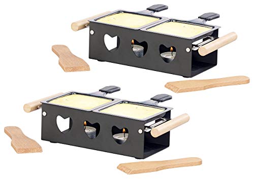 Rosenstein & Söhne Raclette Teelichtofen: 2er-Set Teelicht-Raclette für 2 Personen, mit Schabern und Teelichtern (Raclette Kerzen, Kochen ohne Strom, Teelichter) von Rosenstein & Söhne