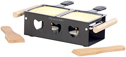 Rosenstein & Söhne Raclette mit Kerzen: Teelicht-Raclette für 2 Personen, mit Schabern und Teelichtern (Teelichtofen, Raclette Grill mit Kerzen, Raclett mit Teelichter) von Rosenstein & Söhne