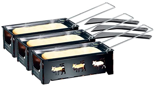 Rosenstein & Söhne Racletteofen mit Kerzen: 3er-Set Teelicht-Raclette, mit Schaber (Raclette Stövchen, Faltbares Raclette, Teelichter) von Rosenstein & Söhne