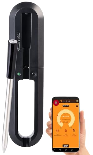 Rosenstein & Söhne Bratthermometer: Kabelloses Braten- und Fleischthermometer für Grill oder Ofen, App (Bratenthermometer kabellos, Grillthermometer kabellos, Grillspiesse) von Rosenstein & Söhne