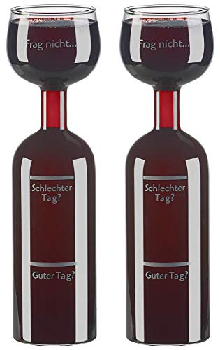 Rosenstein & Söhne Rotweinflasche: 2er-Set 2in1-Weinflaschen & XXL-Gläser, Echtglas, mit Aufdruck, 750 ml (Weinflaschenglas, leere Weinflaschen) von Rosenstein & Söhne
