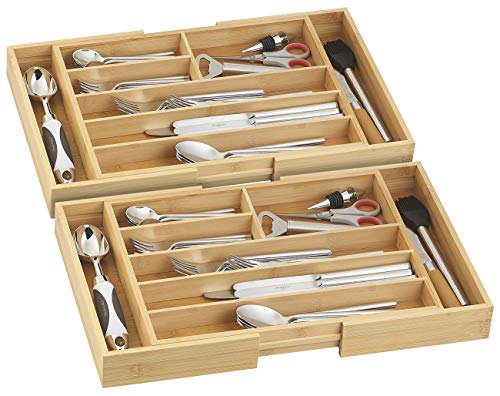 Rosenstein & Söhne Schubladenorganizer: 2er-Set variable Bambus-Besteckeinsätze, 6-8 Fächer, 37-45,5 cm (Schubladeneinsatz variabel, Schubladeneinsatz Holz variabel) von Rosenstein & Söhne