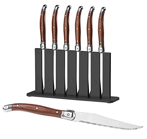 Rosenstein & Söhne Steakbesteck: 6er-Set Laguiole-Steakmesser mit Pakkaholz-Griff und Messerständer (Pizzamesser, Steak-Messer, Geschenk Herren) von Rosenstein & Söhne