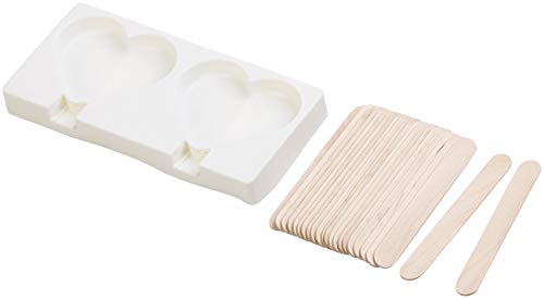 Rosenstein & Söhne Stieleisformen Silikon: Silikon-Form für 2 Herz-Eis am Stiel, je 80 ml, mit 24 Holzstielen (Eisformem-Eis, Silikonbackform, Eiswürfelformen) von Rosenstein & Söhne