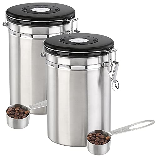 Rosenstein & Söhne Frischhaltedosen: 2er-Set Kaffeedosen mit Kalenderblatt, C02-Freigabeventil & Messlöffel (Vorratsdose, Teedose, Kaffeekapsel) von Rosenstein & Söhne