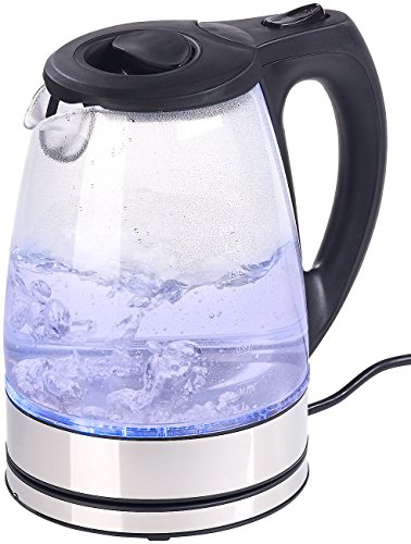 Rosenstein & Söhne Wasserkocher Edelstahl: Glas-Wasserkocher mit blauer LED-Beleuchtung, 2.200 Watt, 1,7 Liter (Beleuchteter, Farbwechsel, Glaskantenbeleuchtung) von Rosenstein & Söhne