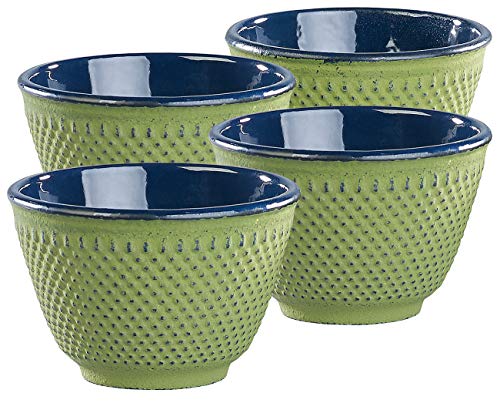 Rosenstein & Söhne Teeschalen Japan: 4er-Set asiatische Teebecher aus Gusseisen und Emaille, olivgrün (Cups, Teacups, Isolierbecher) von Rosenstein & Söhne