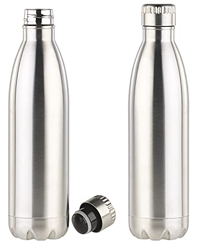 Rosenstein & Söhne Kühlflasche: 2er-Set Doppelwandige Vakuum-Isolierflaschen aus Edelstahl, 750 ml (Trinkflasche Edelstahl, Flasche, Getränkehalter) von Rosenstein & Söhne