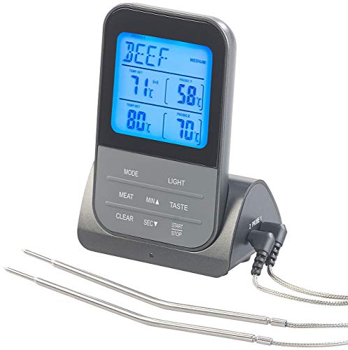 Rosenstein & Söhne Backofenthermometer Funk: Funk-Braten- & Ofenthermometer mit 2 Fühlern & XL-Display, bis 250 °C (Backofenthermometer kabellos, Thermometer Backofen Funk, Geschenk Herren) von Rosenstein & Söhne