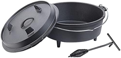 Rosenstein & Söhne Dutch Oven Set: Dutch Oven aus Gusseisen mit Standfüßen, 2in1-Deckel & -Pfanne, 6 l (Dutch Oven mit Füßen, Dutch-Pfannen mit Deckeln, Campingkocher) von Rosenstein & Söhne