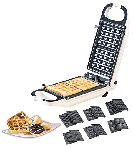 Rosenstein & Söhne Waffeleisen: 6in1-Snack-Maker, auswechselbare Formen, antihaftbeschichtet, 700 Watt (Waffeleisen verschiedene Formen, Donutmaker, Waffelbecher) von Rosenstein & Söhne